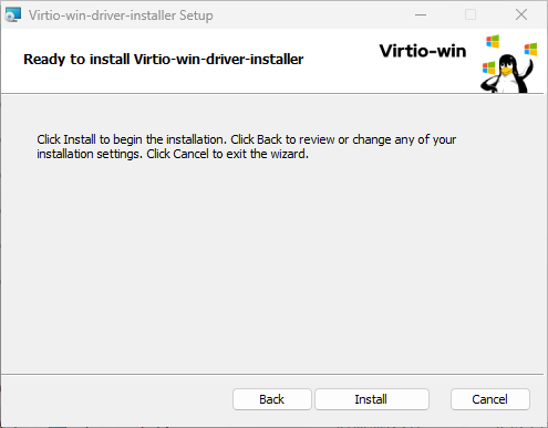 Ready to install Virtio-win-driver-installer