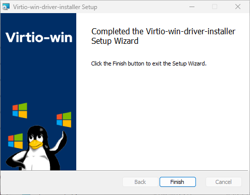 Completed the Virtio-win-driver-installer Setup Wizard