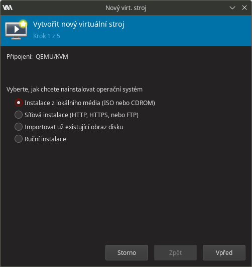 Vytvořit nový virtuální stroj