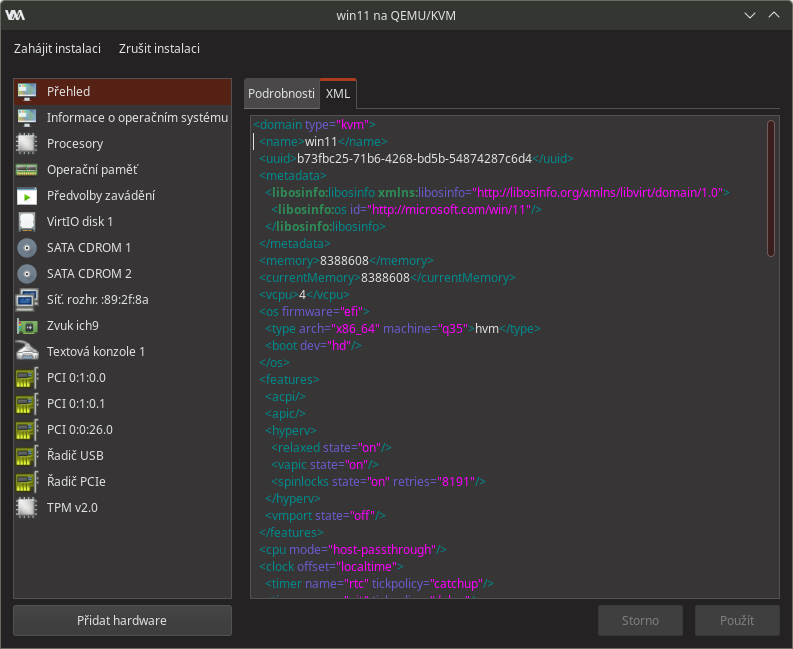 XML popis virtuálního stroje
